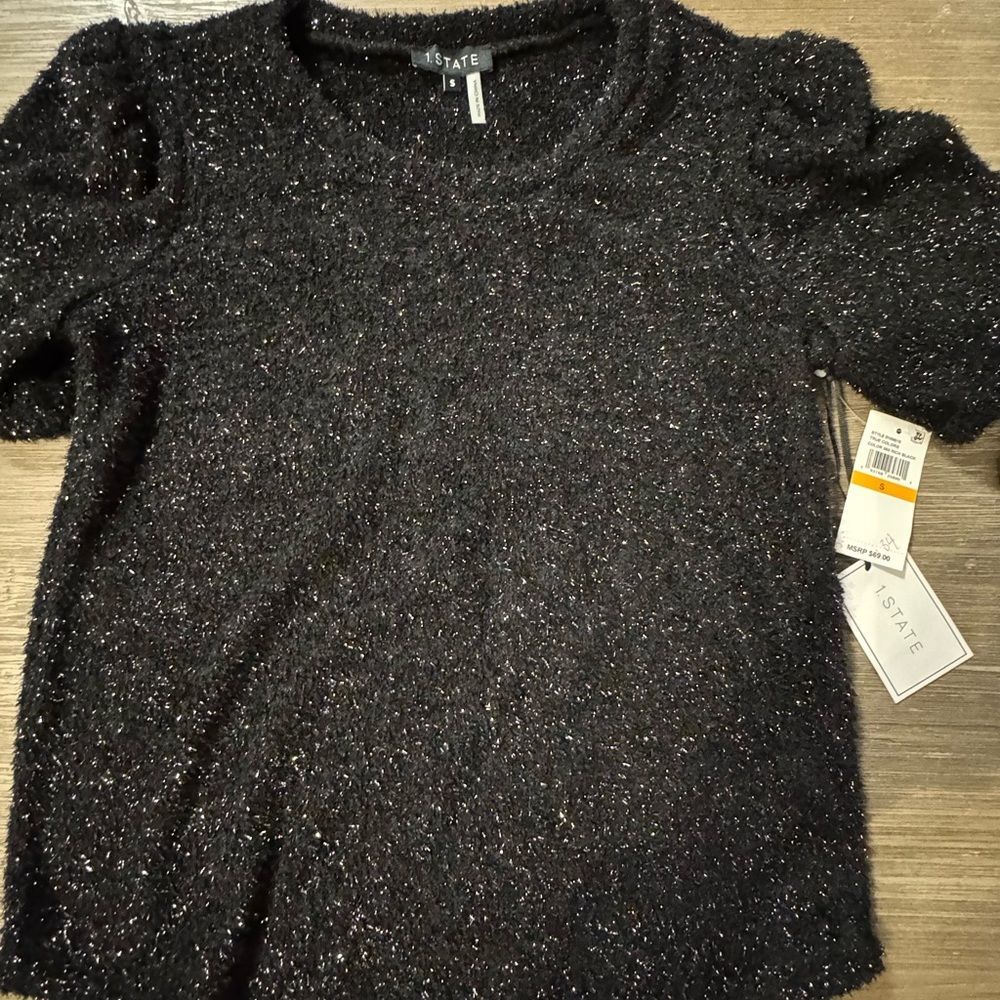 1. State Black Sparkle Short Sleeve Sweater